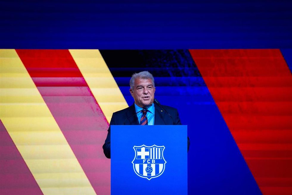 El presidente del FC Barcelona, Joan Laporta, en la toma de posesión de su tercer mandato