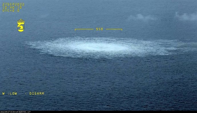 Archivo - Imágenes difundidas por la Guardia Costera sueca sobre la fuga de gas metano en los gasoductos Nord Stream.