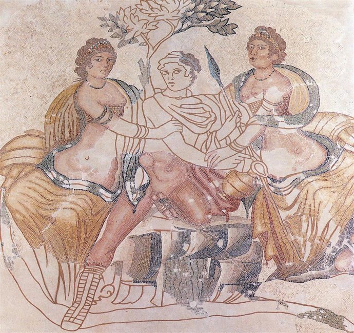 Mosaico de Hilas y las Ninfas, procedente de la villa romana de Quintana del Marco y fechado a mediados del siglo IV d. C.