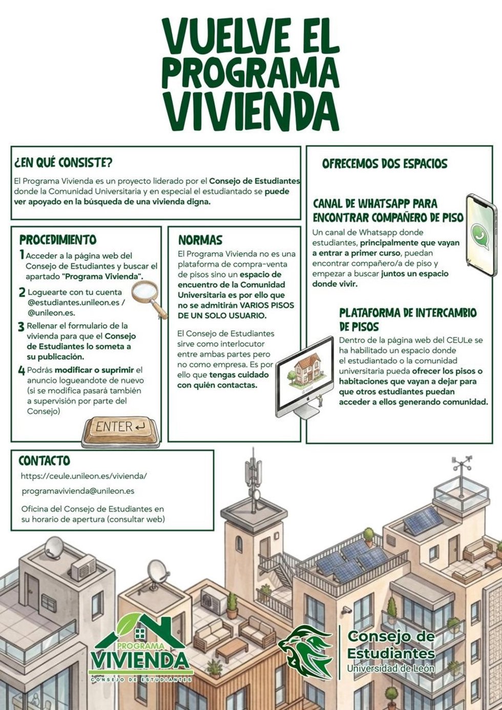 Cartel informativo del Programa Vivienda de la Universidad de León.