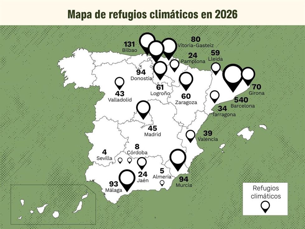 Mapa de refugios climáticos en 2026.
