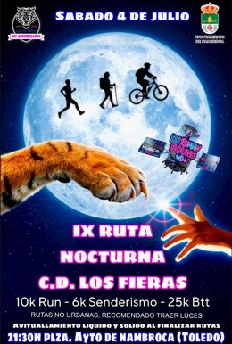 Cartel de la IX Ruta Nocturna del CD Los Fieras de Nambroca.