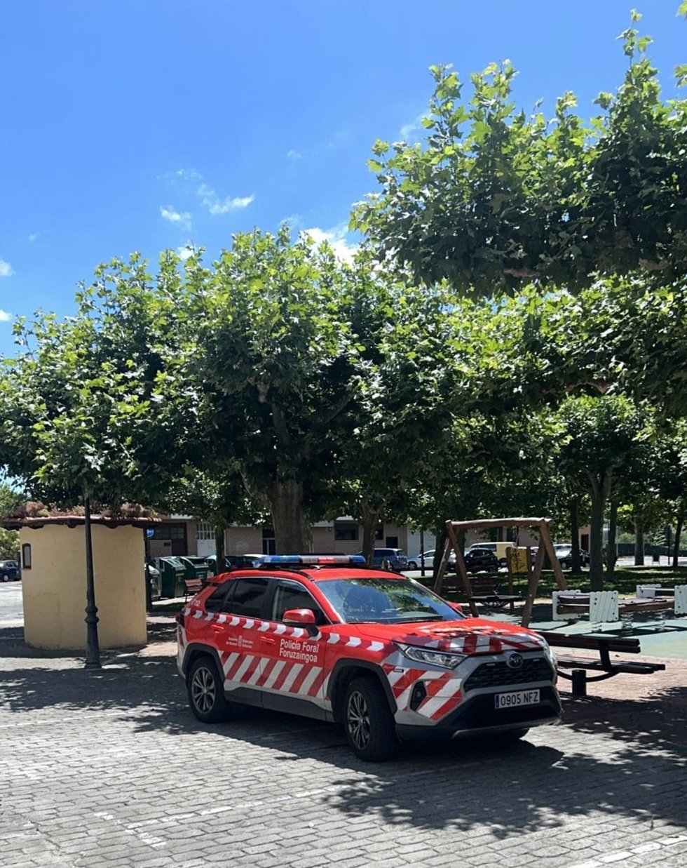 Un vehículo de la Policía Foral en el lugar del accidente.