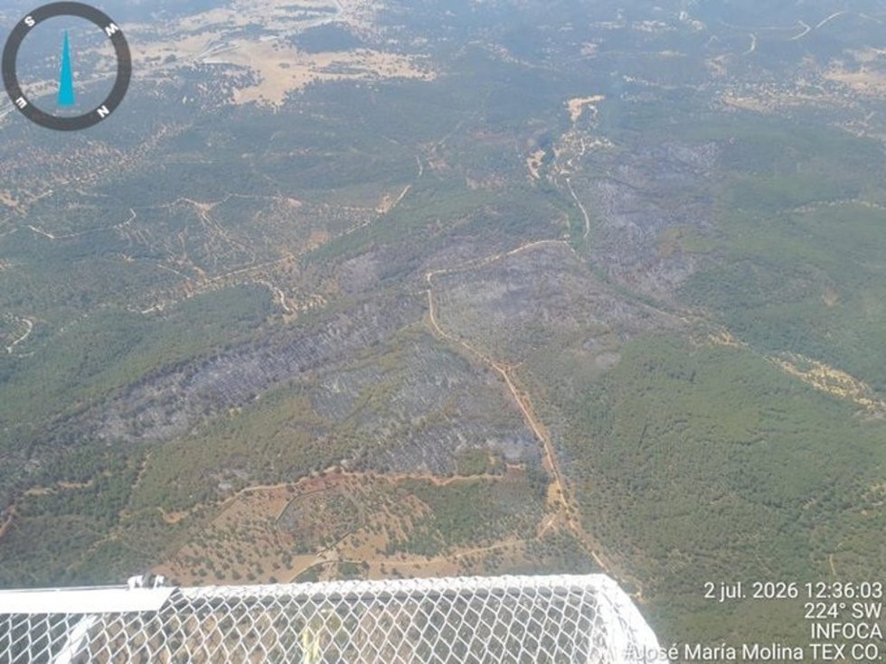 Imagen aérea de la zona afectada por el incendio de Santa Elena