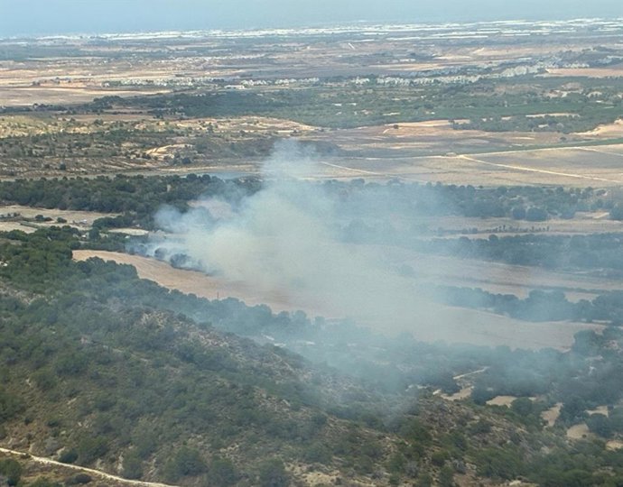 Incendio forestal en la Sierra de Columbares, en Murcia