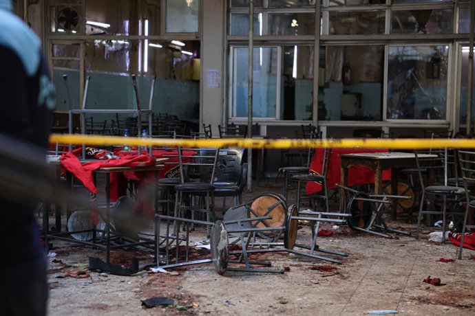 Cafetería donde ha tenido lugar la explosión en Damasco, cerca del Palacio de Justicia.