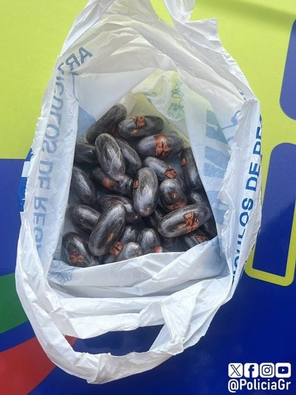 Bellotas de hachís localizadas en un vehículo por la Policía Local de Granada.