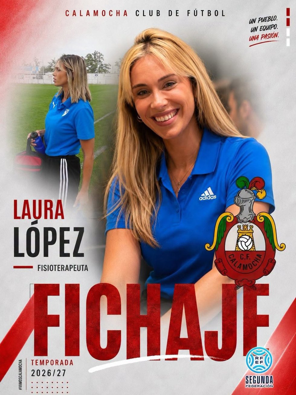Anuncio del fichaje de Laura López como nueva fisioterapeuta del CF Calamocha, recién ascendido a Segunda RFEF.