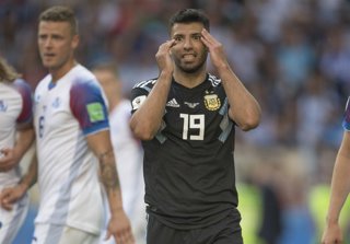 Futbol, Argentina vs Islandia Copa Mundial de Rusia 2018 El jugador de Argentina Sergio Aguero lamenta ocasion de gol contra Islandia durante el partido disputado en el estadio Spartak de Moscu, Rusia. 16/06/2018 David Leah/Mexsport/Photosport  Football,