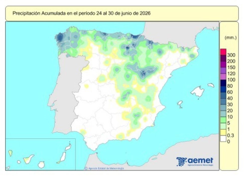 España registra 611 l/m2 de lluvias acumuladas desde el 1 de octubre, un 10% más de lo normal.