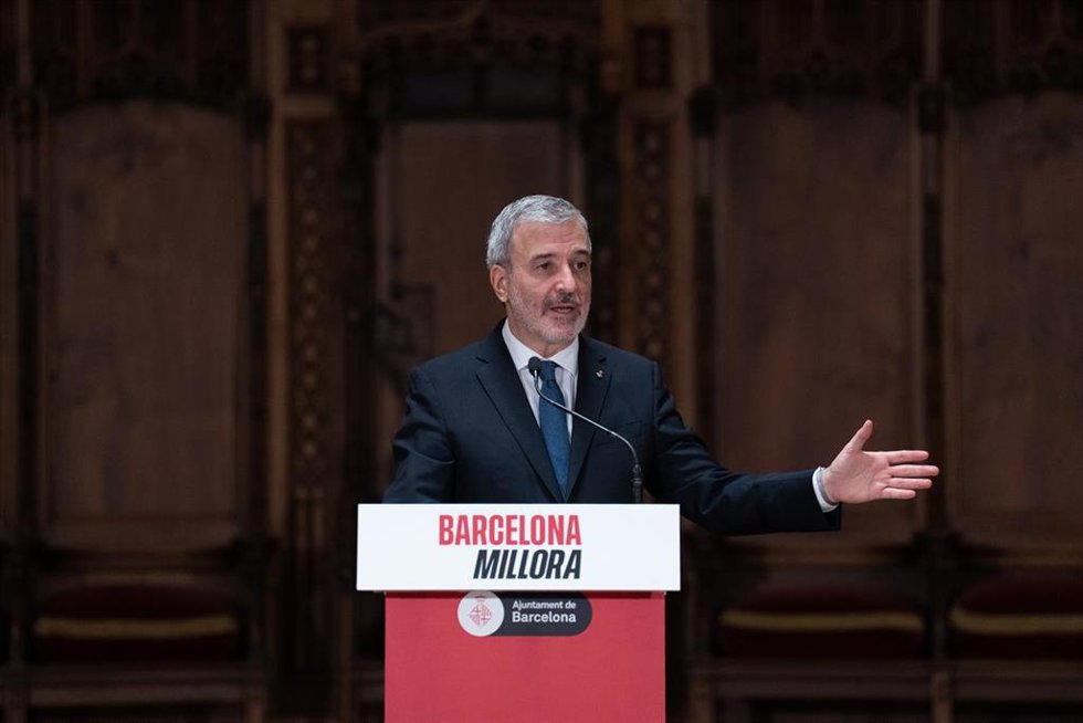 Archivo - El alcalde de Barcelona, Jaume Collboni, hace balance de la acción del gobierno municipal de los primeros dos años de mandato, a 21 de mayo de 2025, en Barcelona, Catalunya (España).