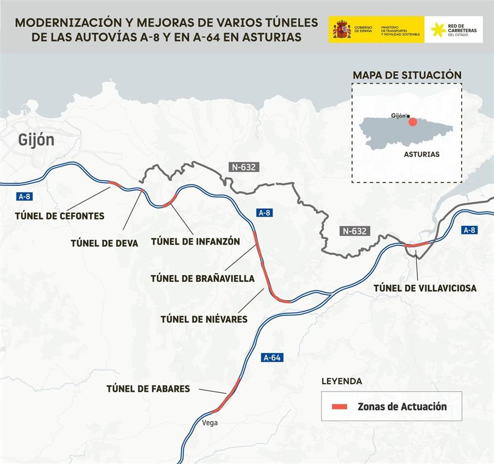 Mapa de los cortes de tráfico previstos para el verano en las carreteras asturianas.