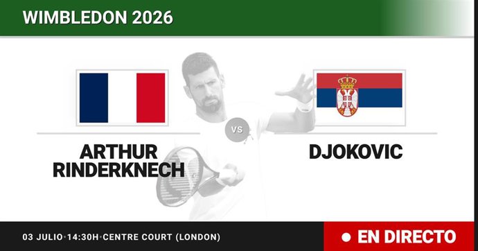Arthur Rinderknech - Novak Djokovic: resumen y estadísticas del partido de Dieciseisavos de final de Wimbledon ATP