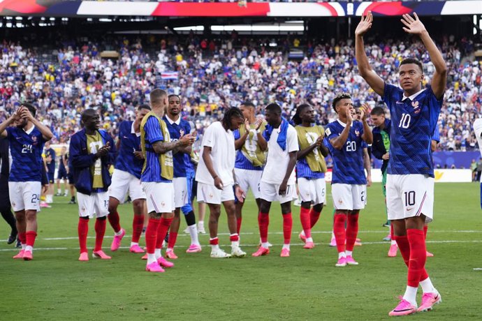 Kylian Mbappe of France celebrates the victory and greets the supporters during the FIFA World Cup 2026 Round Of 32 match between France and Sweden at New York New Jersey Stadium on June 30, 2026 in East Rutherford, New Jersey.