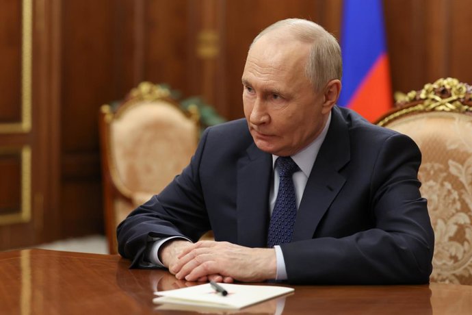 RUSSIA, MOSCOW - JULY 3, 2026: Russia's President Vladimir Putin during a meeting with VTB Bank Management Board President/Chairman Kostin in the Kremlin