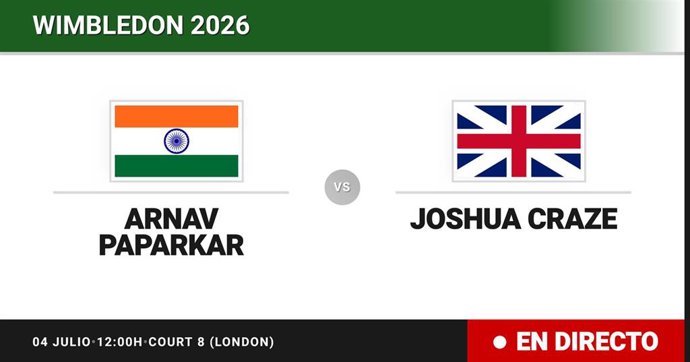 Arnav Paparkar - Joshua Craze: resumen y estadísticas del partido de Treintaidosavos de final de Wimbledon Juniors, Boys