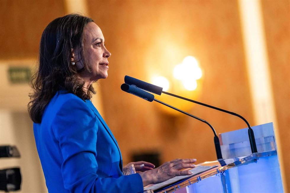 Archivo - María Corina Machado durante el Forum Europa, en abril de 2026 (imagen de archivo)