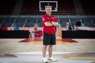 Chus Mateo, head coach of Spain, attends an interview for Europa Press ahead the 2027 Basket World Cup qualifier against Denmark at Caja Magica on July 01, 2026 in Madrid, Spain.