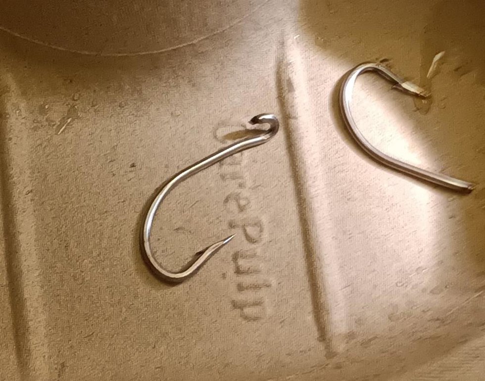 Imagen del anzuelo doble extraído del brazo izquierdo de la víctima