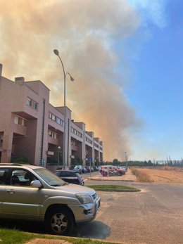 Policía Nacional participa en la extinción del incendio del entorno de Toyo Ito, en Logroño