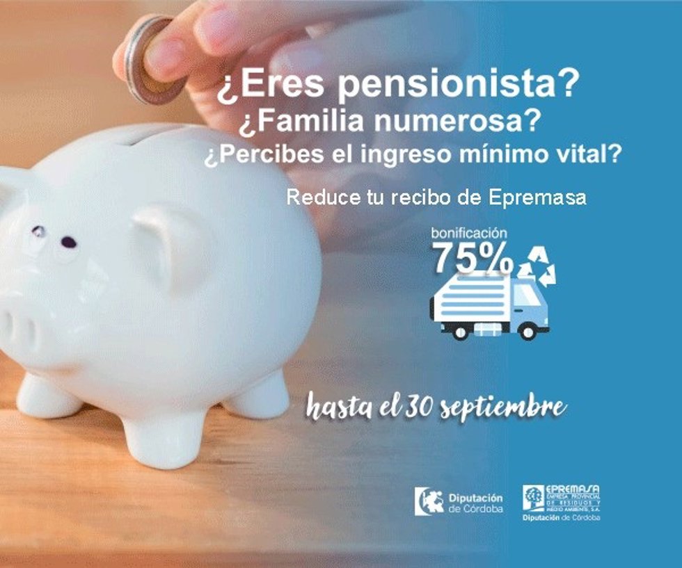 Cartel de Epremasa sobre los descuentos en las tarifas de recogida de basura en Córdoba