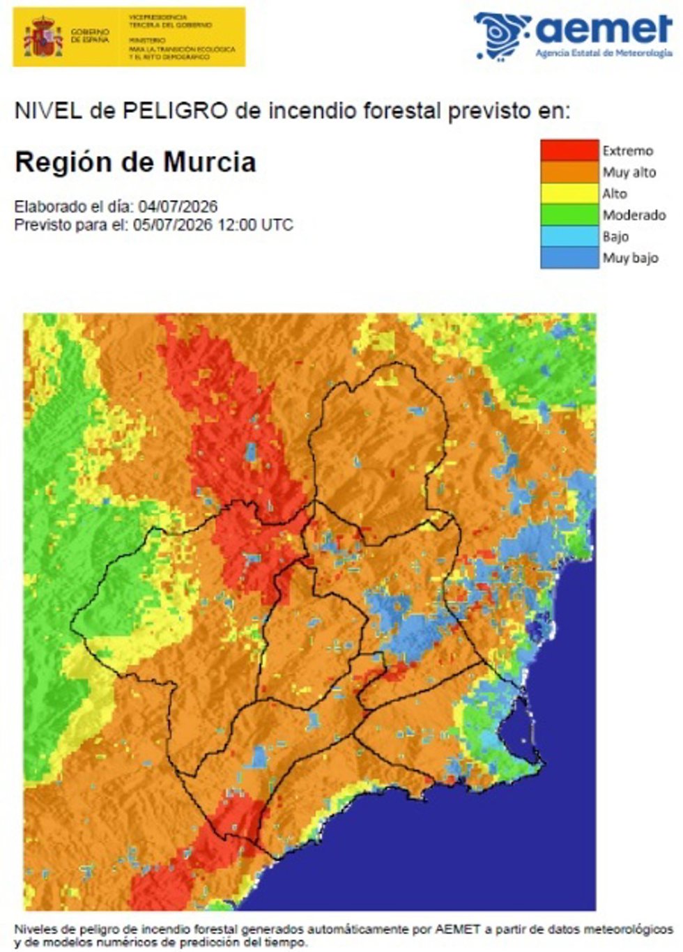 Riesgo incendio forestal este domingo en la Región de Murcia