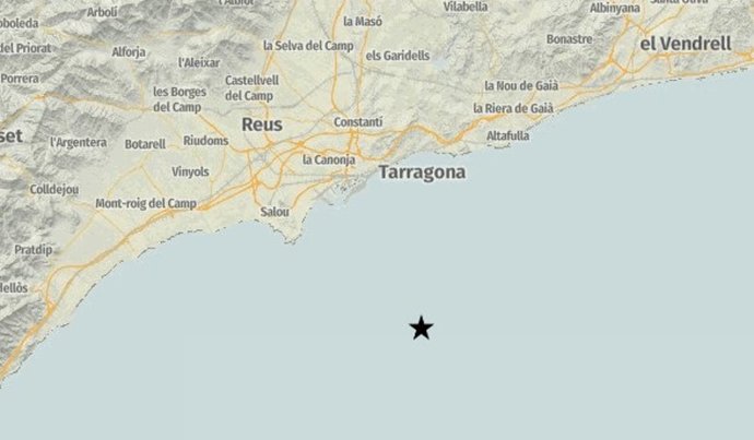 Epicentro del seísmo frente a la costa de Tarragona