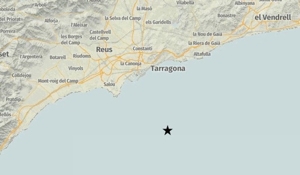 Epicentro del seísmo frente a la costa de Tarragona