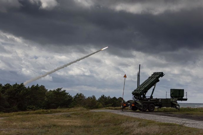 September 16, 2025, Ustka, Pomeranian, Poland: During the Iron Defender-25 exercises in Ustka, the 1st Rocket Brigade conducts live-fire operations with a HIMARS launcher. The photo shows a rocket at the moment of launch. The exercises aim to test the int