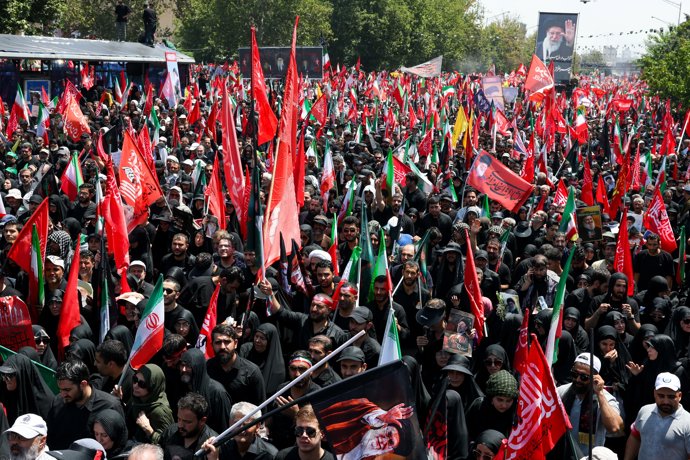 IRAN, TEHRAN - JULY 6, 2026: Mourners follow a funeral procession for Supreme Leader Ayatollah Ali Khamenei (1939-2026) through the city's centre.