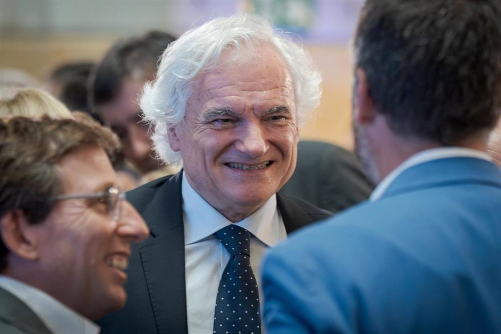 El presidente del CEIM, Miguel Ángel Garrido de la Cierva, durante la celebración de la recepción oficial a las entidades organizadoras de la visita del pontífice, a 15 de junio de 2026, en Madrid (España). Este acto institucional, presidido por el alcald