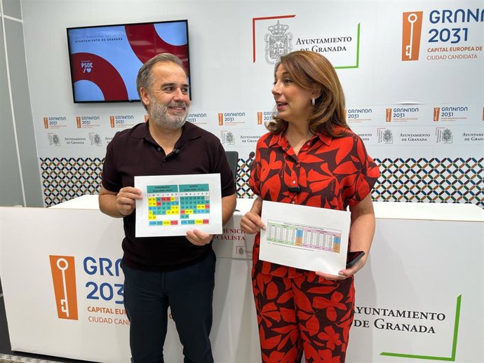 La portavoz del Grupo Municipal Socialista en el Ayuntamiento de Granada, Raquel Ruz, junto al concejal Jacobo Calvo.