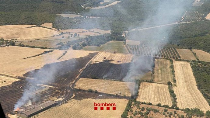 Incendio de vegetación agrícola entre Terrades y Llers (Girona)