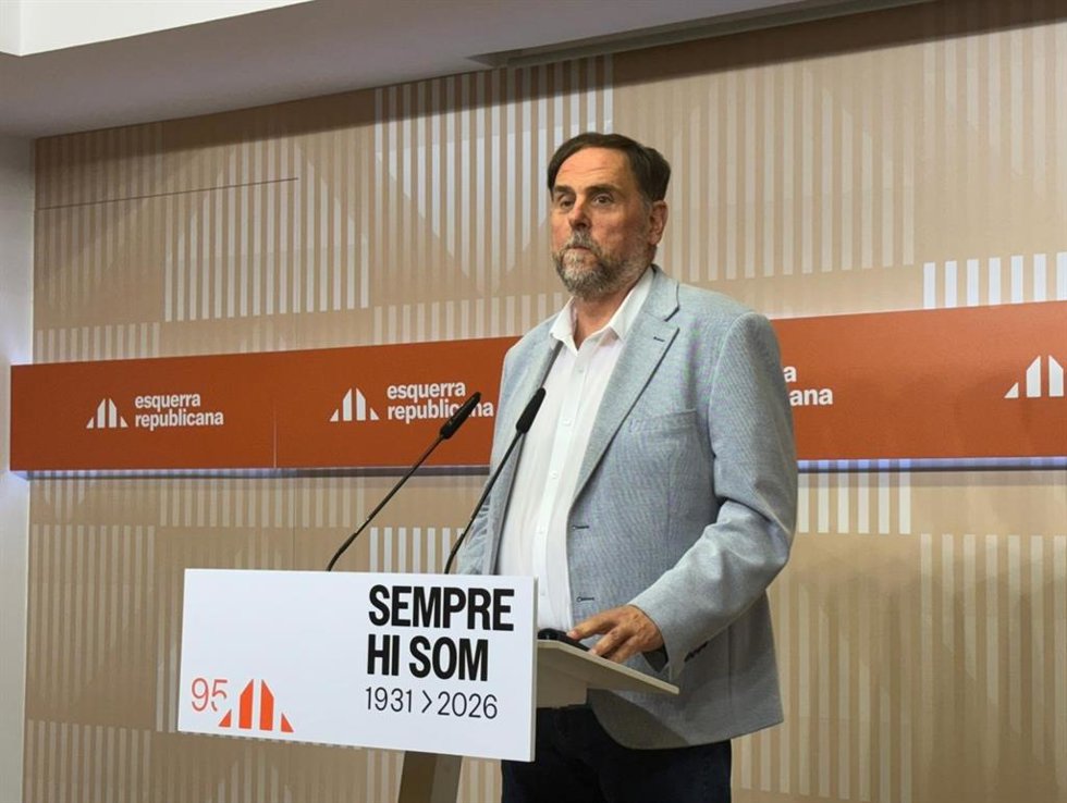 El líder de ERC, Oriol Junqueras, en una rueda de prensa