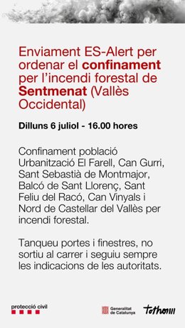Imatge de l'ES-Alert enviat pels Bombers de la Generalitat
