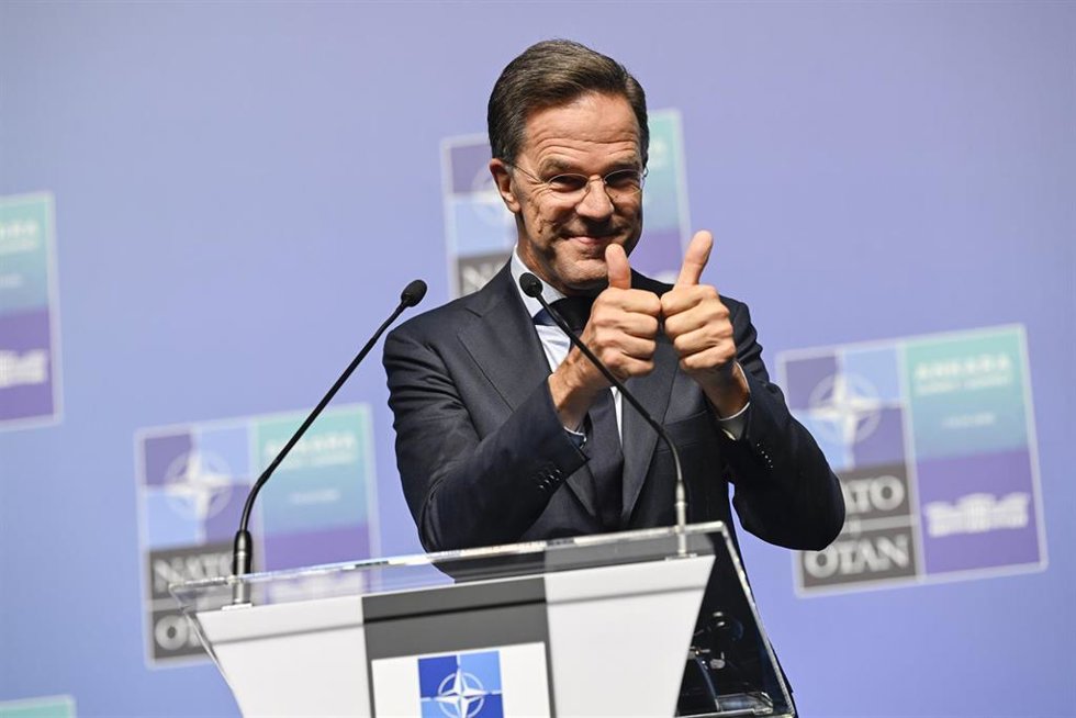 El secretario general de la OTAN, Mark Rutte, en una rueda de prensa en la víspera de la cumbre de la OTAN que se celebra en Ankara, Turquía