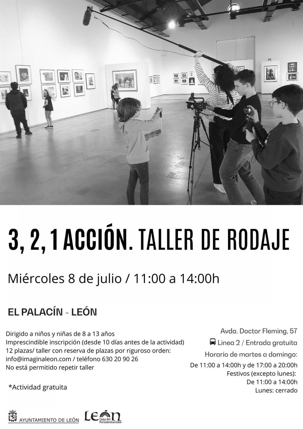 Cartel del taller infantil de rodaje que se desarrollará este miércoles en El Palacín de León.