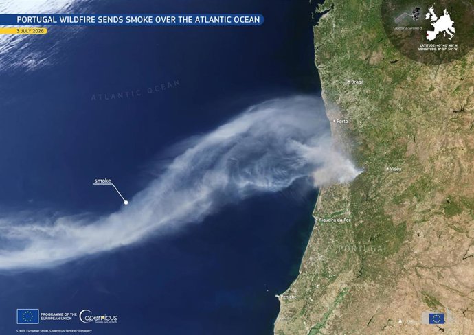 Imangen de satélite del incendio de Vouzela, en Portugal