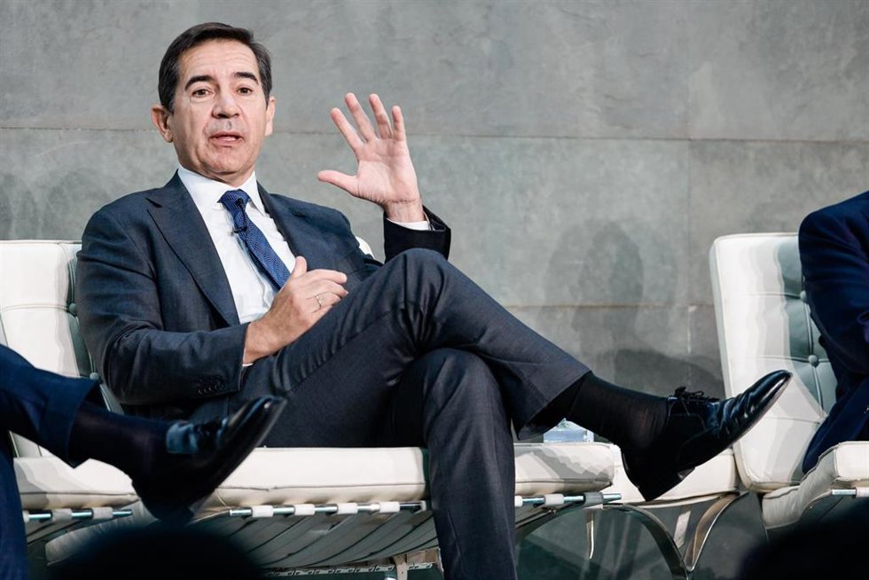 El presidente del BBVA, Carlos Torres Vila, durante la jornada 'Competitividad para el Crecimiento: La Oportunidad de Europa', en el Auditorio Rafael del Pino, a 19 de junio de 2026, en Madrid (España). 