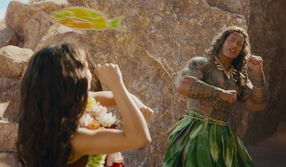 Fotograma del remake de Vaiana, con un desternillante Dwayne Johnson