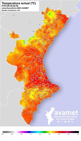 Temperaturas a las 00.00 horas en la Comunitat Valenciana