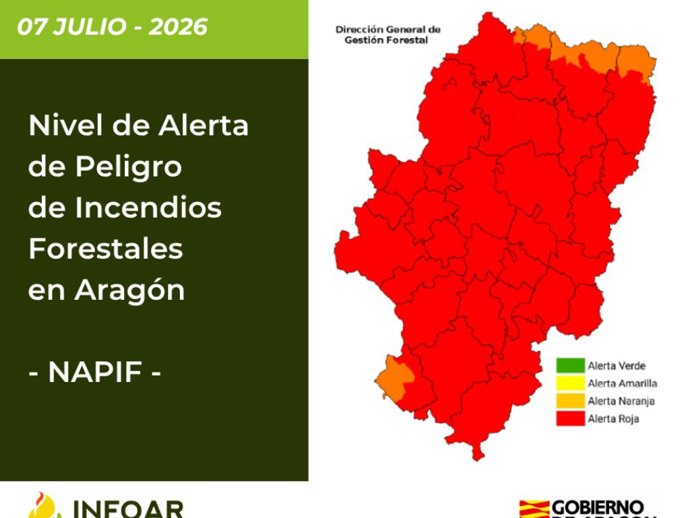 Según las previsiones, la alerta roja se extenderá a todo Aragón al menos hasta el jueves.