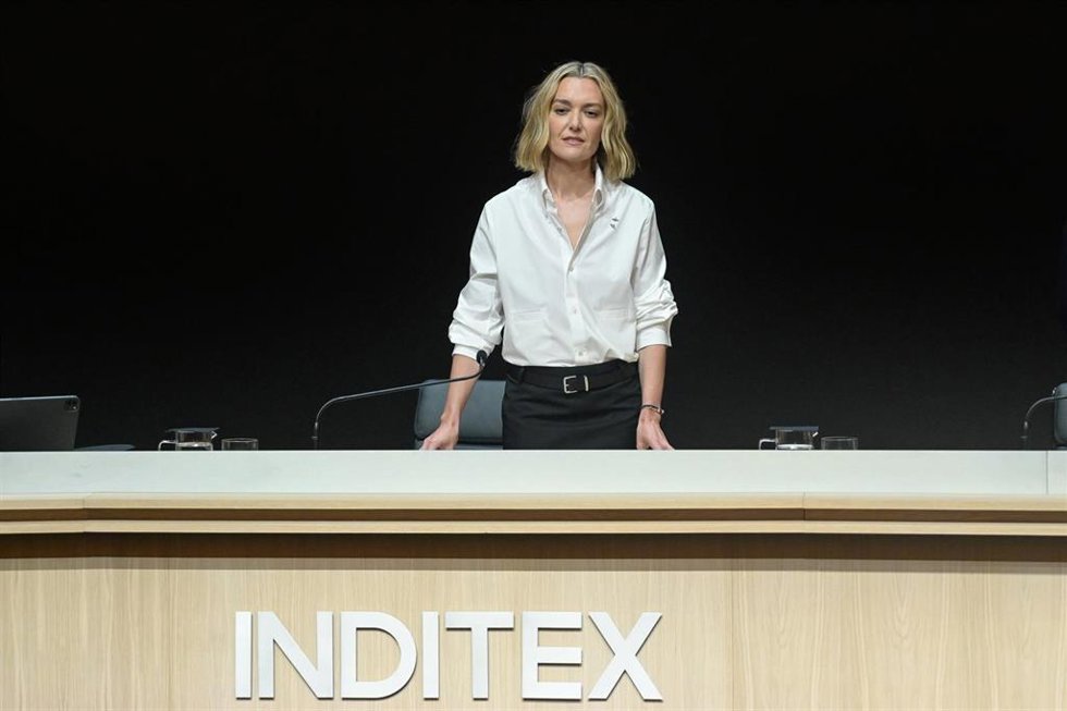 La presidenta de Inditex, Marta Ortega Pérez, en la junta general de accionistas de la compañía celebrada en Arteixo (A Coruña)