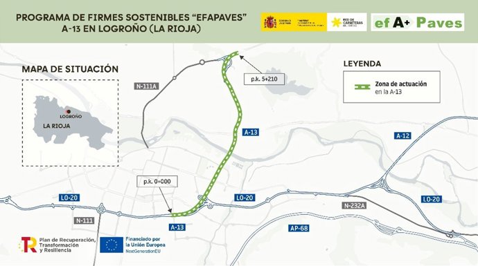 Transportes finaliza las obras de rehabilitación con firmes sostenibles de 5,2 kilómetros de la A-13 en Logroño