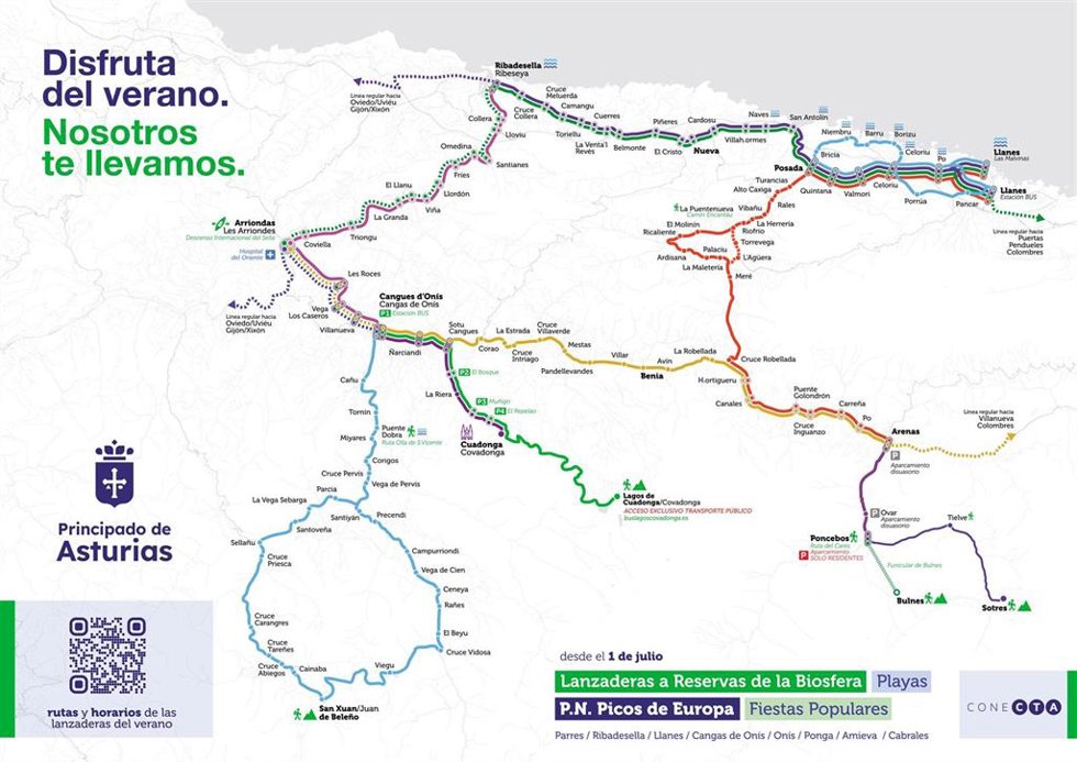 Plano con los recorridos de los buses lanzadera del Oriente.