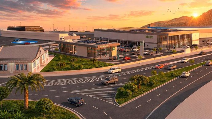 Diseño de la nueva área de servicio proyectada en el Puerto de Almería, en su acceso por la zona Poniente.