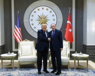 July 7, 2026, Ankara, Turkiye: US President Donald Trump is greeted by Turkish President Recep Tayyip Erdogan, left, upon arriving for the NATO summit in Ankara, Turkey, Tuesday, July 7, 2026.
