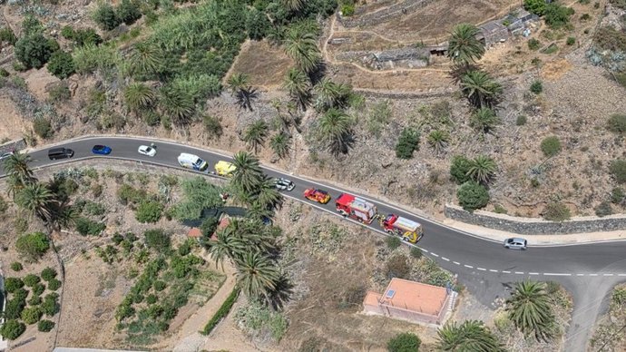 Zona donde se ha intervenido en el rescate y asistencia a un ciclista en la GC-60, en San Bartolomé de Tirajana (Gran Canaria)
