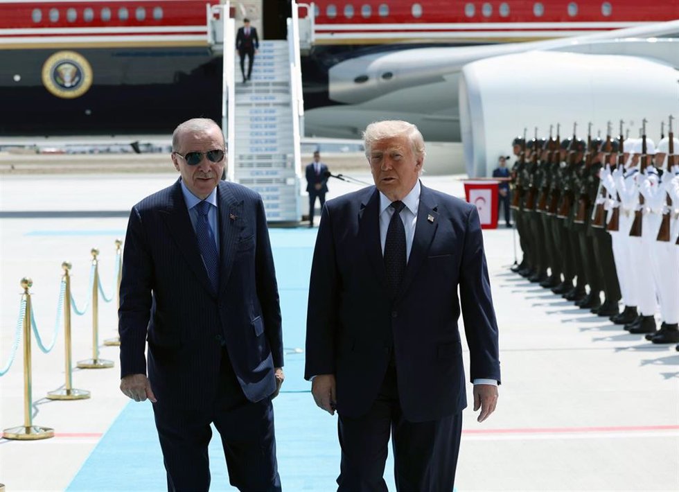 July 7, 2026, Ankara, Turkiye: US President Donald Trump is greeted by Turkish President Recep Tayyip Erdogan, left, upon arriving for the NATO summit in Ankara, Turkey, Tuesday, July 7, 2026.