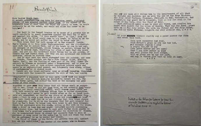 Documento inédito de Tolkien hallado en una biblioteca de Oxford.